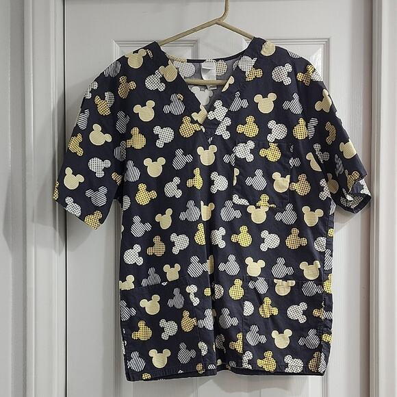 Disney Black and Yellow Mickey Mouse Scrub Top - Picture 1 of 8